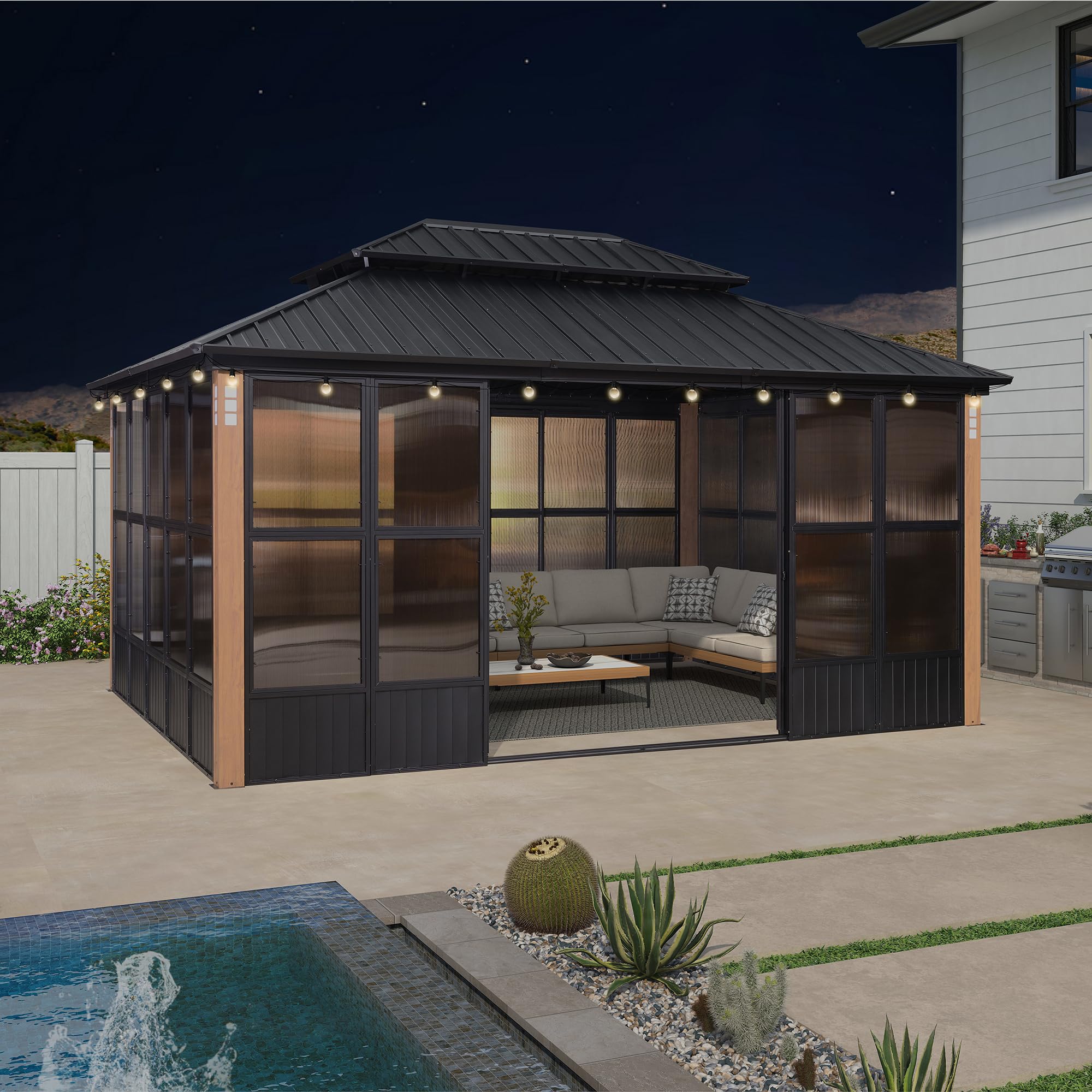 Amazon.com : PURPLE LEAF 12' X 16' Patio Hardtop Gazebo Double Top